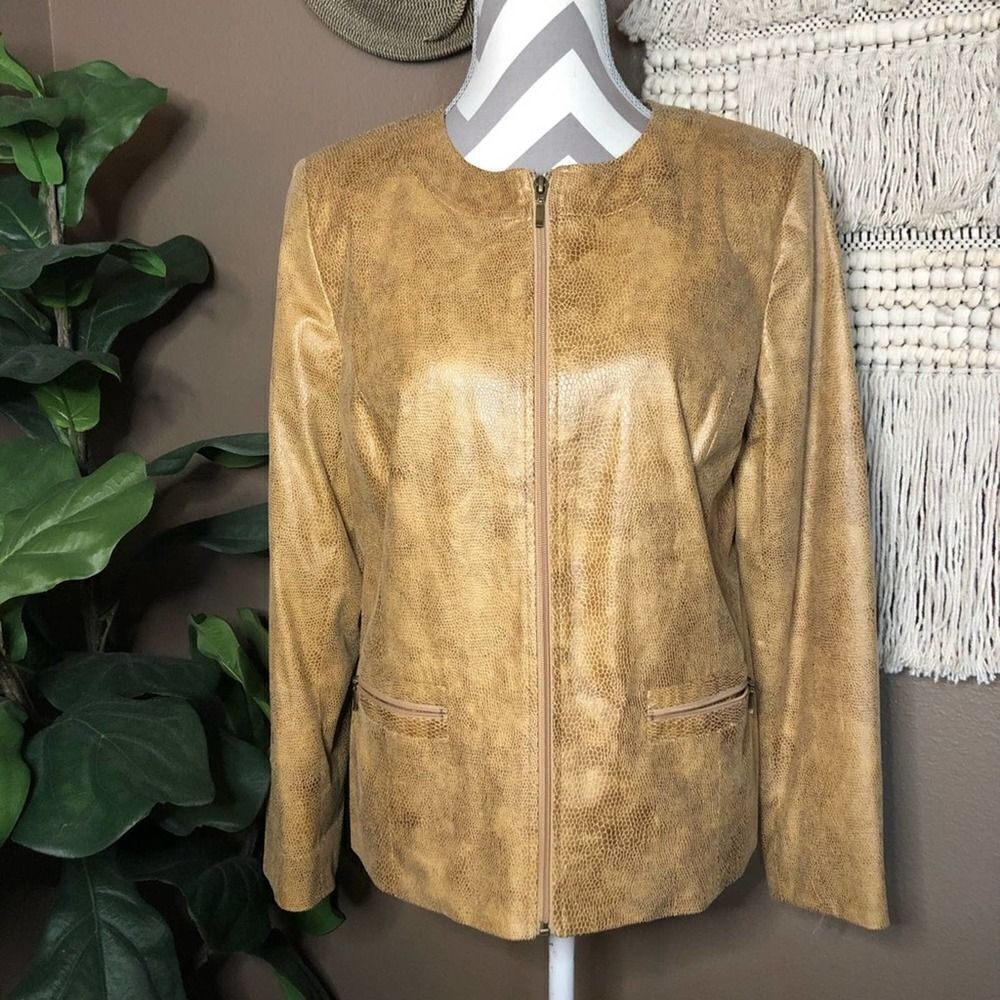 Jm Collection Tan Snake Print Zip Up Jacket - image 1